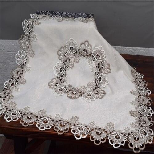 Modern Brocade Embroidery Hollow Waterproof Oil-proof Square 82cm Solid Color Tablecloth Bedroom Kitchen Living Room Decoration