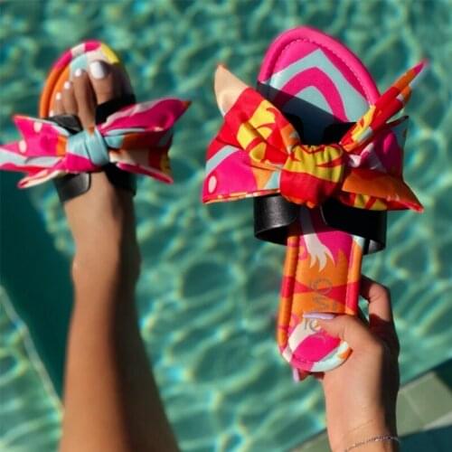 Women Shoes Summer New Arrival Ladies Slippers Flat-bottomed Large Size Bowknot Comfortable Soft Woman Travel Beach Slides