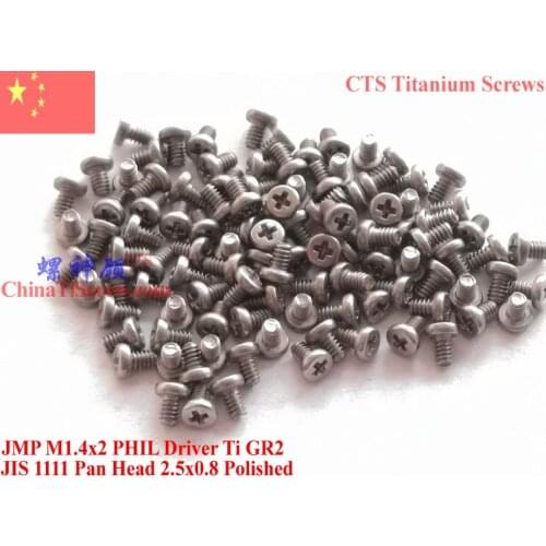 Titanium screws M1.4x2 M1.4x2.5 M1.4x3 M1.4x4 M1.4x5 M1.4x6 M1.4x8 M1.4x10 M1.4x12 Pan Head PHIL Driver Ti GR2 Polished 50 pcs