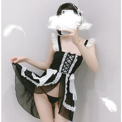 Women Lace Nightdress Bowknot Underwear Set Kawaii Maid Outfits Japanese Maid Cosplay Costumes Sexy Lingerie School Uniform