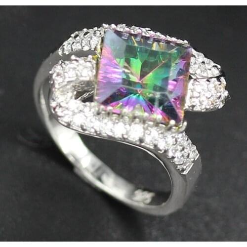 Fleure Esme Big Engagement wedding jewelery rings for women dropshipping Rainbow Cubic Zirconia Rhodium Plated R777 size 6 7 8 9