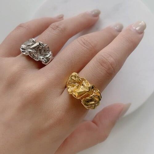 SRCOI Vintage Lava Irregular Geometric Metal Twisted Bump Texture Pleated Open Ring Women Fashion Simple Ring Jewelry Gifts