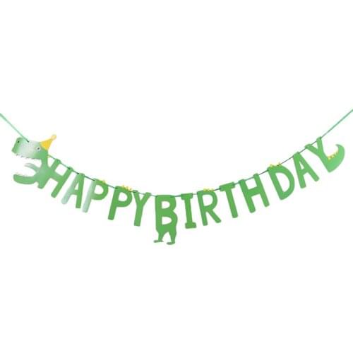 1 set happy birthday dinosaur theme paper banner hanging bunting party Xmas diy decor