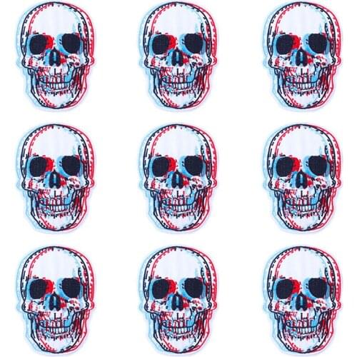 Pulaqi 10PCS Skull Patch Skeleton Wholesale Patches Iron On Patches For Clothing Punk Stripe Wholesale Dropship Custom Patch