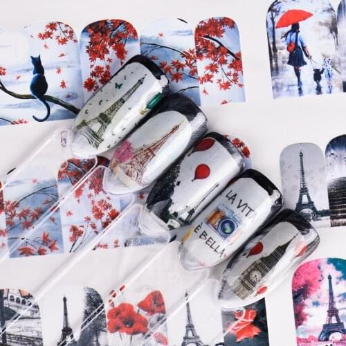 12 Designs Paris Nail Art Water Transfer Stickers Charming Sexy DIY Slider Decals Full Cover Wraps Manicure Tips BEBN373-384