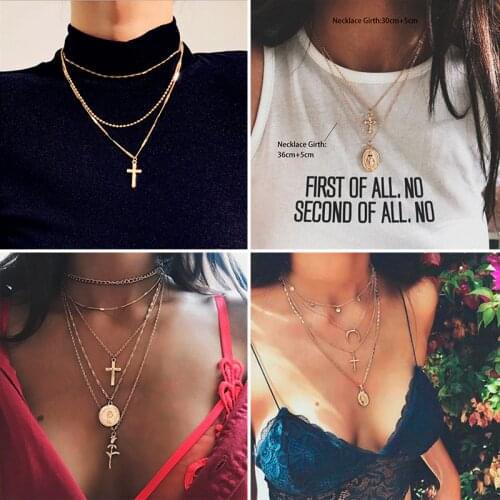 2021 Fashion Gold Color Crystal Cross Necklaces Pendants Bohemian Double Layered Necklace Catholic Religious Christian Jewelry