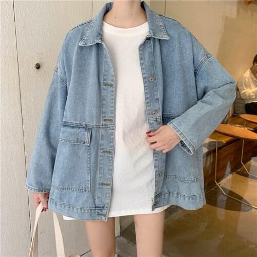 2021 New Spring Autumn Women Jackets Korean Style Looes Casual Turn Down Collar Long Sleeve Plus Size Fashion Female Jean Coat