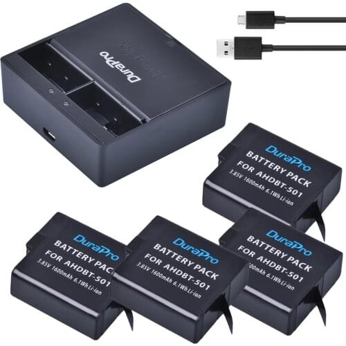 4pc 1600mAH AHDBT-501 AHDBT 501 Rechargeable Li-ion battery + Dual USB Charger box for Camera Gopro 5 Hero5 Go pro 5 AHDBT 501