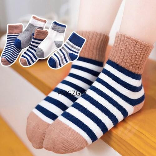 5 Pairs/Lot Kids Striped Socks Winter Spring Cotton Knitted Warm Socks Children Boys Girls School Short Socks