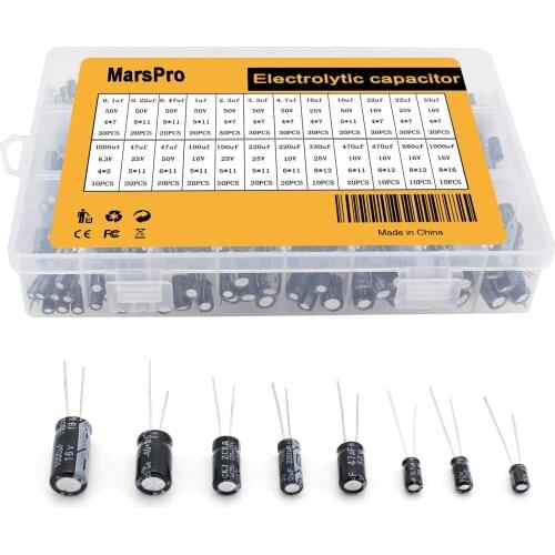 510Pcs 24Values Aluminum Electrolytic Capacitor Assortment Kit 10-50V Range 0.1uF-1000uF More Assorted Electrolytic Capacitors