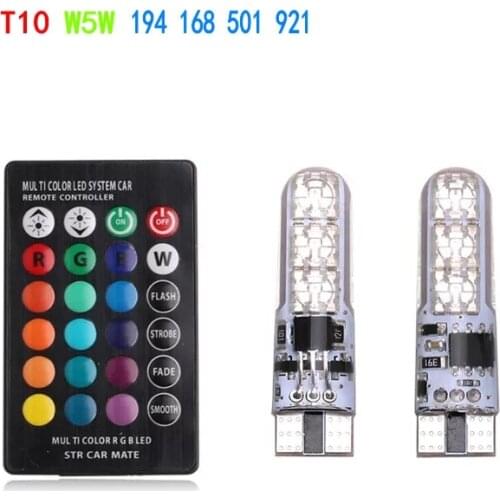 6Pairs/Lot T10 5000K RGB Warm White Orange Amber Car Led Bulbs W5W 194 168 921 12SMD Remote Control Silicone Reading Wedge Light