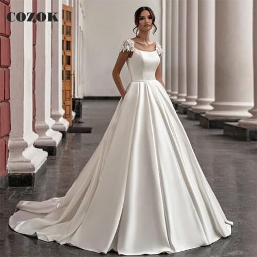 Ball Gown Satin Lace Floor Length Wedding Dress Formal Elegant Bride Wedding Gowns Custom Size CZ58