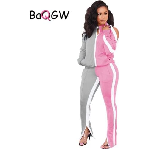 BaQGW Winter Contrast Color Crop Jacket and Tracksuit Joggers Two Piece Set with Side Striped Workout Jogging Suits for Women