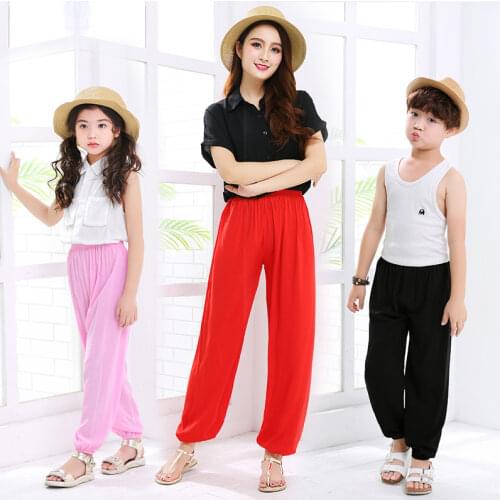Summer Children trousers Boys Girls Loose Pants yoga Solid Cotton Lanterns Harem Long Bohemia Pants For 4 6 8 10 12 Years