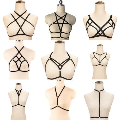 New Fashion Polyester Sexy Harness Lingerie Women Bodysuit Gothic Body Cage Bra Rave Festival Bralette Harness