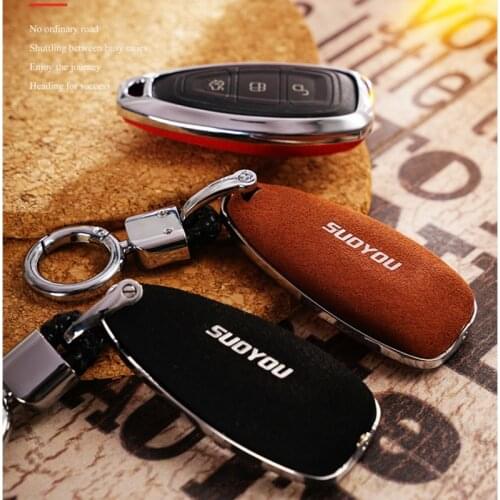 Genuine Leather Galvanized Alloy Car Key Case Cover for Ford Fiesta Focus 2 3 MK2 MK3 Mondeo MK4 Ecosport Kuga Escape Explorer
