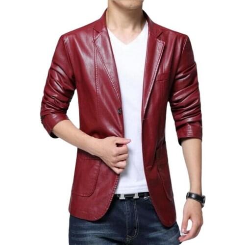 Men Leather Blazer Men Suit Men Suit Jacket Slim Fit Mens Classic PU Leather Blazer Size M-7XL