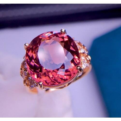E402 Fine Jewelry Real 18K Rose Gold AU750 100% Natural Red Tourmaline Gemstone 7.1ct Female Rings for Women Fine Ring