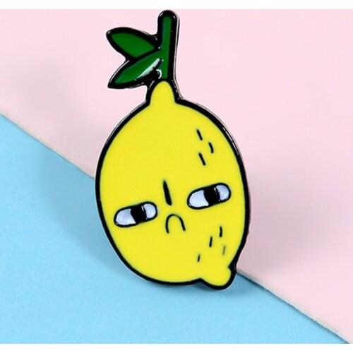 Lemon Enamel Pin Cute Cartoon Unhappy Yellow Lemon Fruit Jewelry Badge Jeans Shirt bag Brooches Pins For Friends