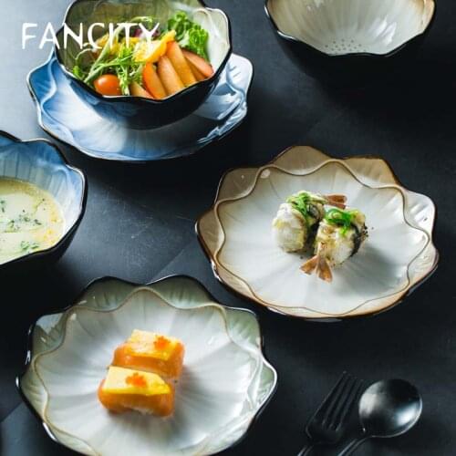 FANCITY Fresh Mori Girl Kiln Glazed Western Food Plate Steak Plate Vegetable Plate Underglaze Color