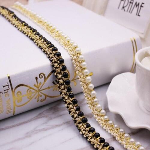 1 Yard Faux Pearl Beaded Lace Ribbon Wedding Party Dress Belt Sash Trim DIY Apparel Sewing Craft