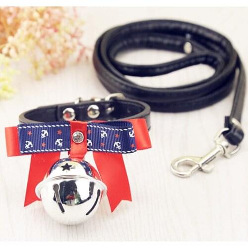 Small PU leather Dog collar and leash set Chihuahua Pet dog Accessories Dog Lead Pet Shop Supplies Pet cat Collars with bells