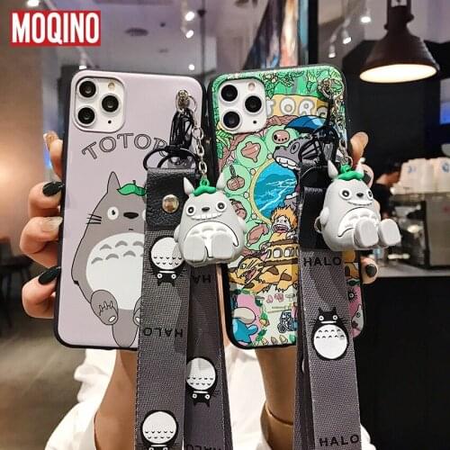 Cute Totoro Soft TPU Case Stand Holder Phone Strap Rope Case For iPhone 11 Pro Xs Max XR 6 7 8Plus Case