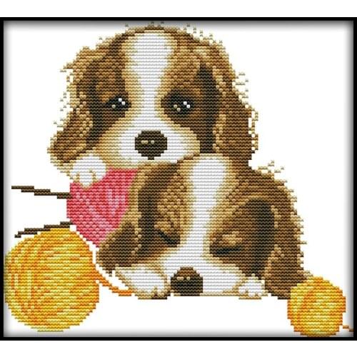 Joy Sunday Two cute puppies cross stitch kit Lovely dogs counted pattern Print Chinese embroidery needlework decoration for home