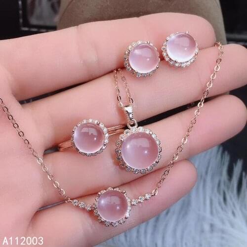 KJJEAXCMY Fine Jewelry 925 sterling silver inlaid natural Rose Quartz ring pendant earring bracelet set luxury supports test