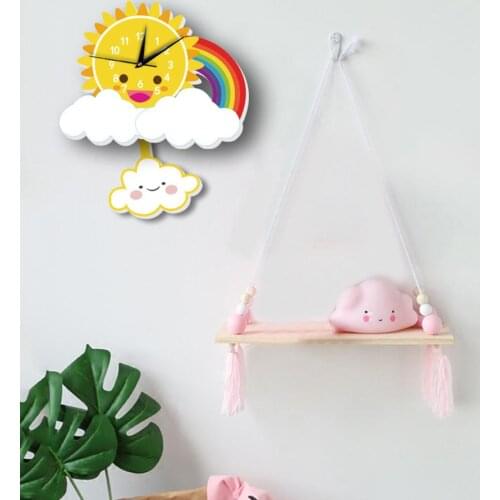 Colorful Cloud Rainbow Sun Arabic Numerals Decorative pendulum clock Silent Wall Clock for Home Kids Bedroom Decor Wall clock