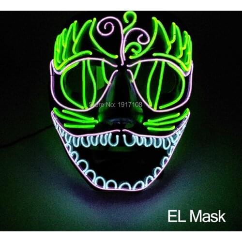 New design colors selects EL mask for Halloween and Screaming Party Led neon flashing mask powered by DC-3V DIY decoration