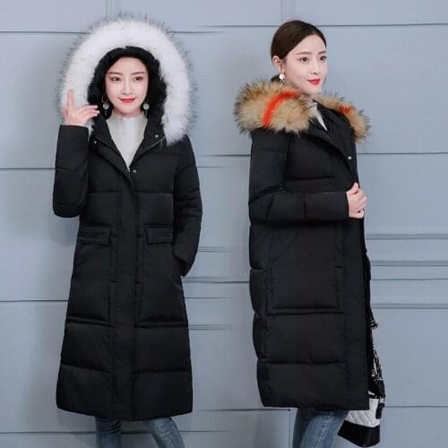 Abrigos Womens cotton-padded Coat With Long Fur Collar Thick Warm Design Overcoat Korean Slim Fashion Down Cotton Coat A873