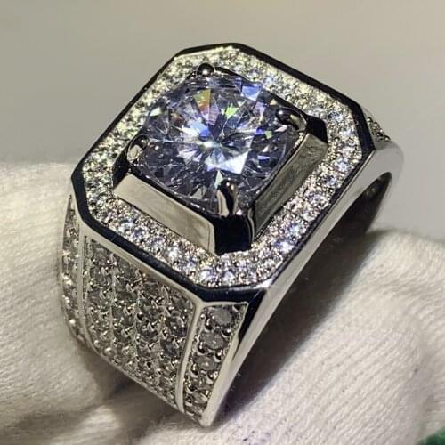 Size 8-13 New Hot Sell Luxury Jewelry High Quality 925 Sterling Silver Round Cut AAAAA Cubic Zirconia Wedding Band Ring for Men