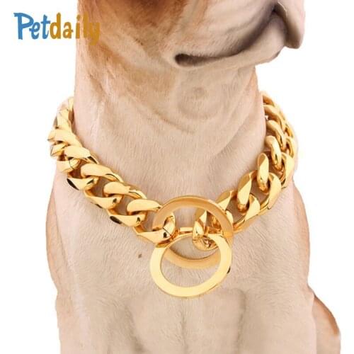 15mm Luxury Gold Dog Chain Collar,Durable Stainless Steel Pet P Chain For Small Large dogs,Decorative Pitbull Doberman Necklace