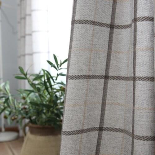 Chenille Cotton Linen Shade Curtain Simple Checkered Elegant Living Room Bedroom Curtain Fabric New Special Offer