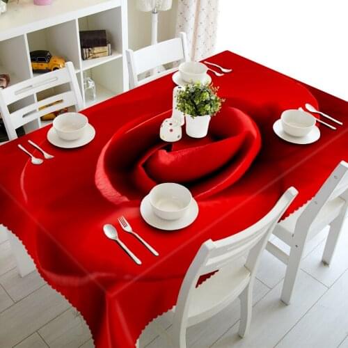 3D Tablecloth Red Large Rose Pattern Dustproof Thick Polyester Rectangular Wedding Hotel Banquet Table Cloth Home Textiles