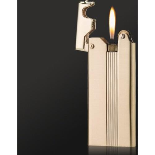 Ultra-thin Classical Fashion Retro Brass Gas Lighter Grinding Wheel Stain Craft Flame Encendedores Smoking Cigarette Accessories