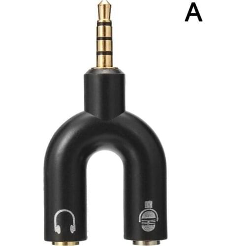In Stock Unique Adaptor 3.5mm Stereo Splitter Audio To Mic & Headset 2 Way U Shape Jack Plug Adapter Mobile Phone Adapters