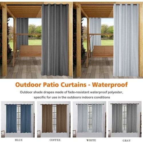 Waterproof Patio Indoor Outdoor Curtains Solid Cabana Grommet Top Curtain Sun Blackout Curtains for Pergola Porch Gazebos Garden