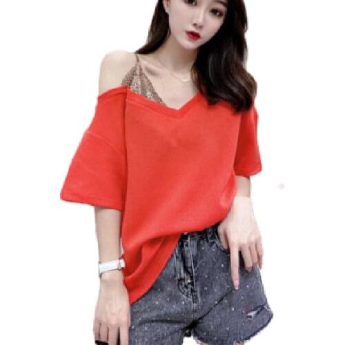 Womens Spring Summer Style Cotton Tees Womens Lace Backless Solid Color Half Sleeve V-Neck Casual Loose Top SP1047