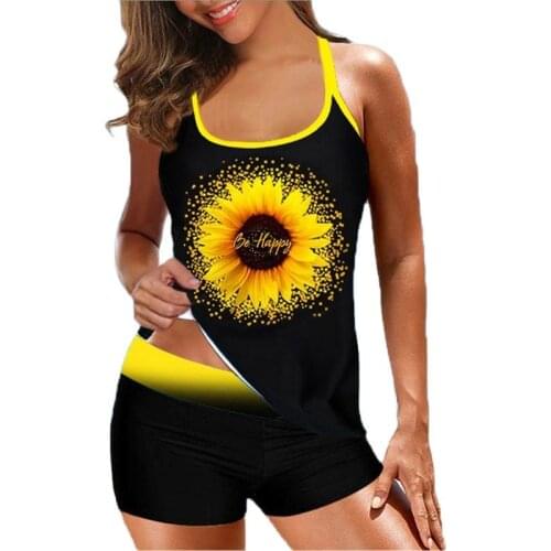 Women Swimwear Padded Bra Tankini Top With Shorts Athletic Sport Swimsuit 2 Piece Bather Swimsuit Plus Size 5XL