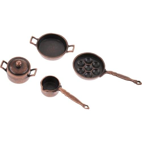 1/12 Dollhouse Miniature Kitchen Cookware 5PCS Metal Pots Pans Furniture Model Ornaments Accessory