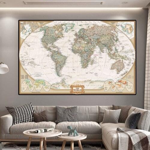 150*100cm The World Map Vintage Decor Non-woven Canvas Painting Foldable Wall Art Poster School Supplies Home Decoration