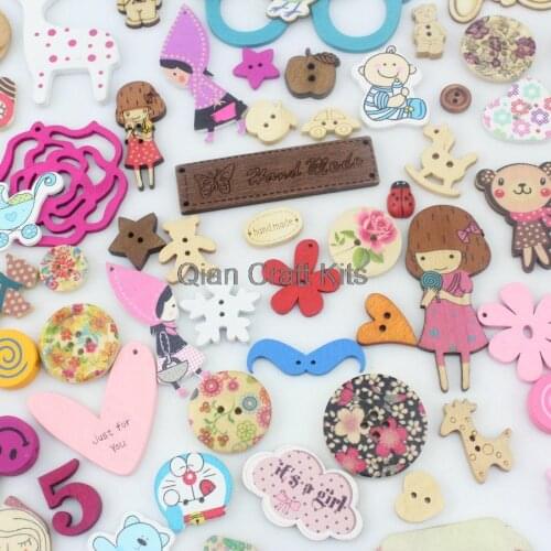 250pcs multiple patterns floral kawaii decoden colorful mixed sizes wood wooden buttons cabochons beads bulk wholesale 12mm-60mm