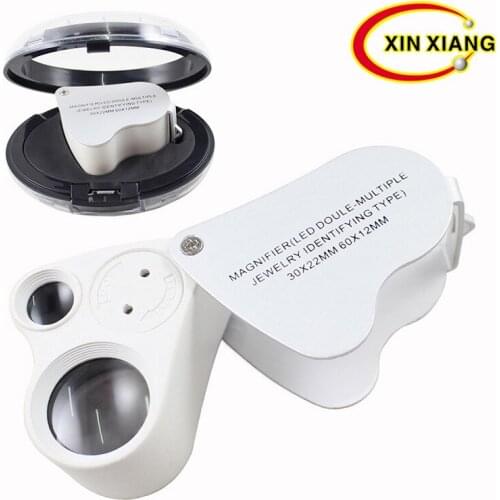 30X60 times double lens crafts appreciation pocket magnifier LED lights antique collection jewelry mirror