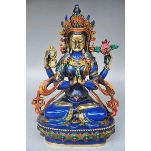 5.71 inch / Elaborate Chinese bronze cloisonne metal crafts Tibetan Buddhism Buddha statue home decoration