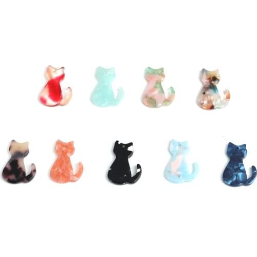 5 PCs Cute Resin Marble Cat Charms Multicolor Shell Cats Animal Pendants For DIY Earring Jewelry Making Pendant Accessories