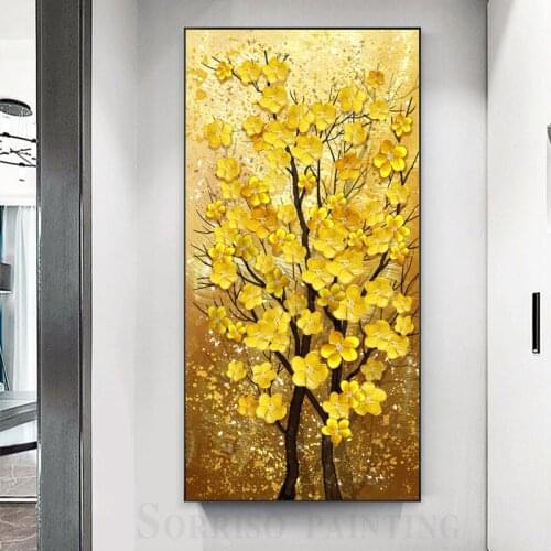Abstract Golden Fortune Tree Home Hallway Decor Corridor Canvas Oil Painting Wall Art Posters Prints Pictures For Living Room