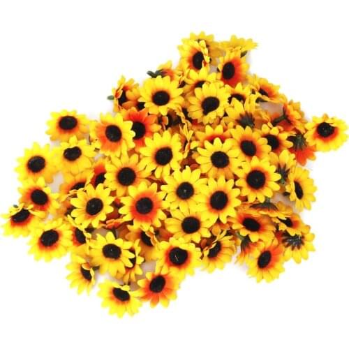 ANGRLY 100pcs Wedding Decoration Flowers Lifelike Artificial Plastic Sunflower Heads Home Party Decorations Props (Yellow)