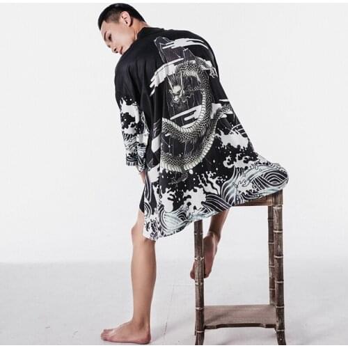 Blouses Male Hawaiian Shirt Men Japanese Kimono Cardigan Harajuku Japanese Streetwear Clothing Cool Blouse Male Shirt
